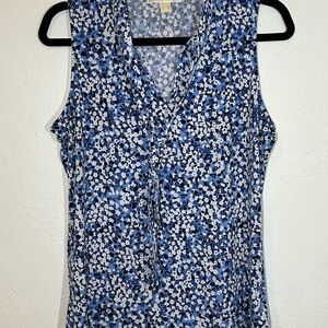 Michael Kors Blue and White Floral Blouse size medium